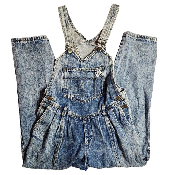 VTG Guess Georges Marciano 1980s  Grunge Denim Overalls Sz 2 Retry 80s Acid Wash - Picture 1 of 9
